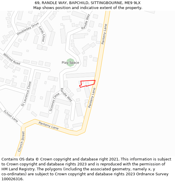 69, RANDLE WAY, BAPCHILD, SITTINGBOURNE, ME9 9LX: Location map and indicative extent of plot