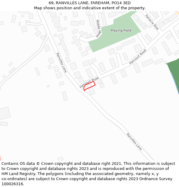 69, RANVILLES LANE, FAREHAM, PO14 3ED: Location map and indicative extent of plot