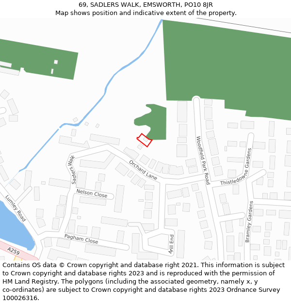 69, SADLERS WALK, EMSWORTH, PO10 8JR: Location map and indicative extent of plot