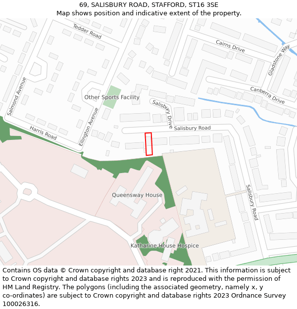 69, SALISBURY ROAD, STAFFORD, ST16 3SE: Location map and indicative extent of plot