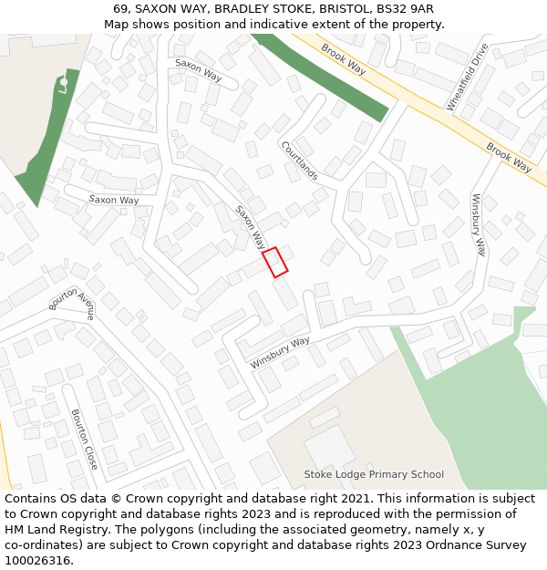 69, SAXON WAY, BRADLEY STOKE, BRISTOL, BS32 9AR: Location map and indicative extent of plot