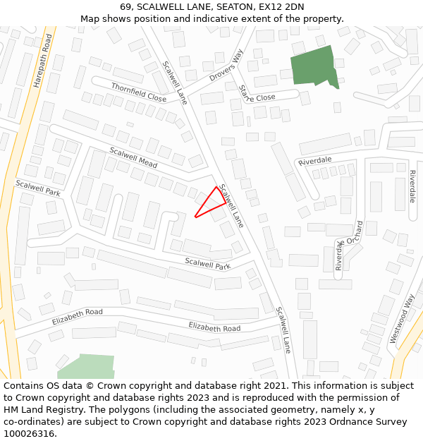 69, SCALWELL LANE, SEATON, EX12 2DN: Location map and indicative extent of plot
