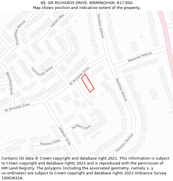69, SIR RICHARDS DRIVE, BIRMINGHAM, B17 8SG: Location map and indicative extent of plot