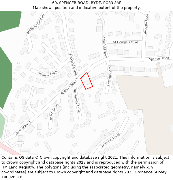69, SPENCER ROAD, RYDE, PO33 3AF: Location map and indicative extent of plot