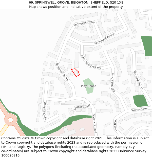 69, SPRINGWELL GROVE, BEIGHTON, SHEFFIELD, S20 1XE: Location map and indicative extent of plot