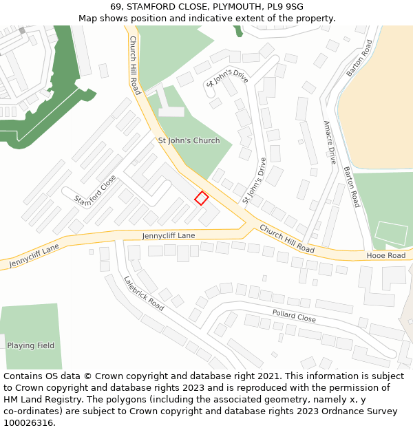 69, STAMFORD CLOSE, PLYMOUTH, PL9 9SG: Location map and indicative extent of plot