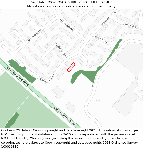 69, STANBROOK ROAD, SHIRLEY, SOLIHULL, B90 4US: Location map and indicative extent of plot