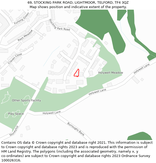 69, STOCKING PARK ROAD, LIGHTMOOR, TELFORD, TF4 3QZ: Location map and indicative extent of plot