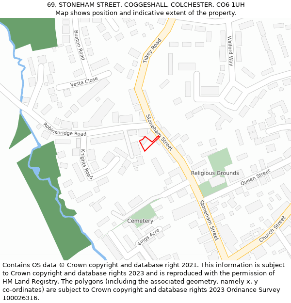 69, STONEHAM STREET, COGGESHALL, COLCHESTER, CO6 1UH: Location map and indicative extent of plot