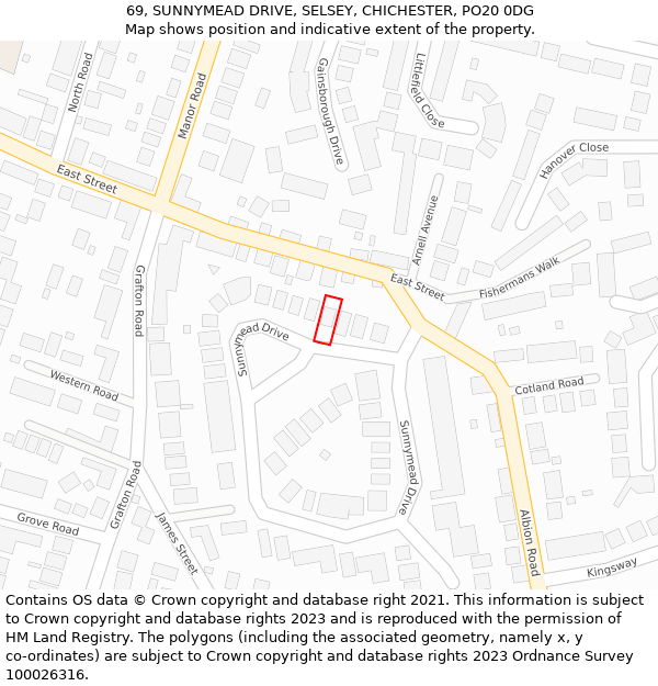 69, SUNNYMEAD DRIVE, SELSEY, CHICHESTER, PO20 0DG: Location map and indicative extent of plot