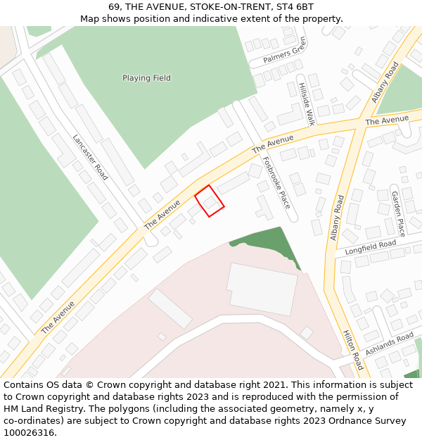 69, THE AVENUE, STOKE-ON-TRENT, ST4 6BT: Location map and indicative extent of plot