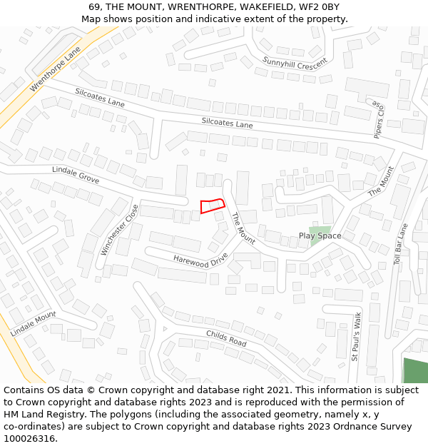 69, THE MOUNT, WRENTHORPE, WAKEFIELD, WF2 0BY: Location map and indicative extent of plot