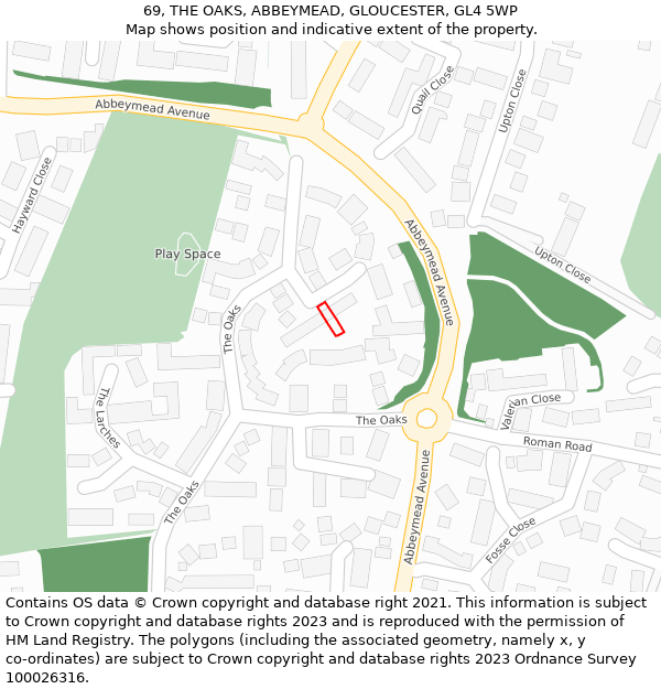 69, THE OAKS, ABBEYMEAD, GLOUCESTER, GL4 5WP: Location map and indicative extent of plot