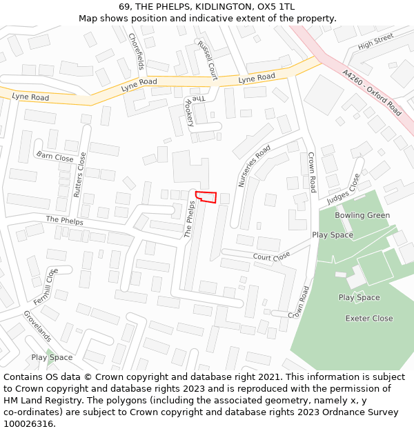 69, THE PHELPS, KIDLINGTON, OX5 1TL: Location map and indicative extent of plot