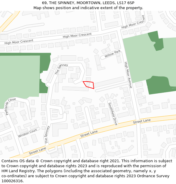 69, THE SPINNEY, MOORTOWN, LEEDS, LS17 6SP: Location map and indicative extent of plot