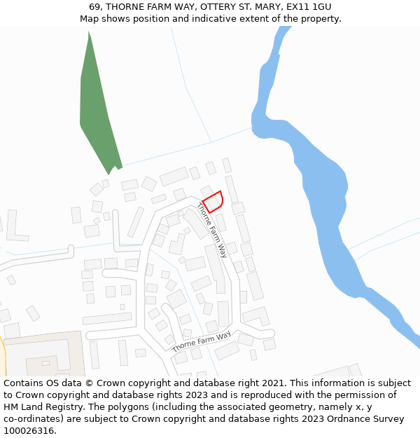 69, THORNE FARM WAY, OTTERY ST MARY, EX11 1GU: Location map and indicative extent of plot
