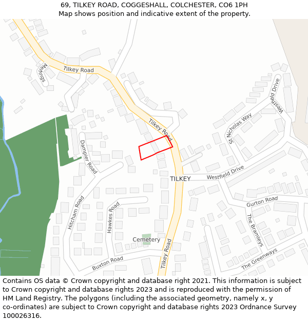 69, TILKEY ROAD, COGGESHALL, COLCHESTER, CO6 1PH: Location map and indicative extent of plot