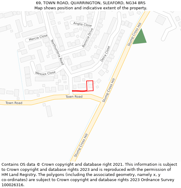69, TOWN ROAD, QUARRINGTON, SLEAFORD, NG34 8RS: Location map and indicative extent of plot
