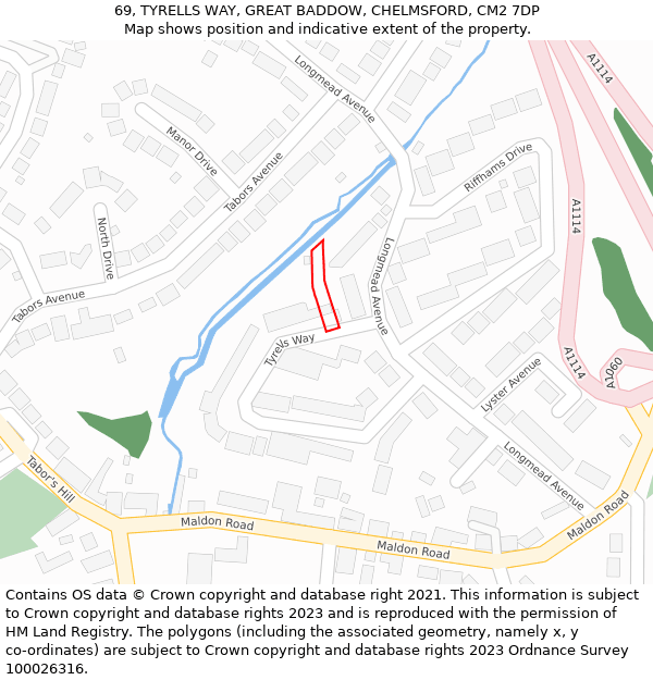 69, TYRELLS WAY, GREAT BADDOW, CHELMSFORD, CM2 7DP: Location map and indicative extent of plot