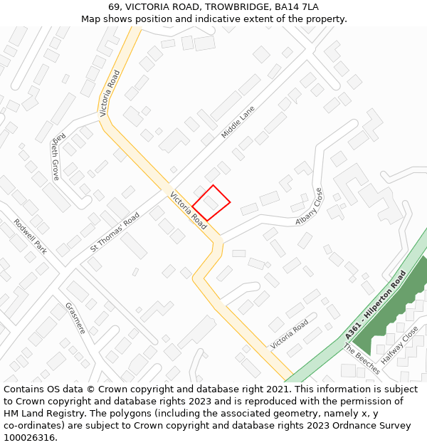 69, VICTORIA ROAD, TROWBRIDGE, BA14 7LA: Location map and indicative extent of plot