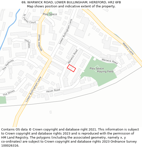 69, WARWICK ROAD, LOWER BULLINGHAM, HEREFORD, HR2 6FB: Location map and indicative extent of plot