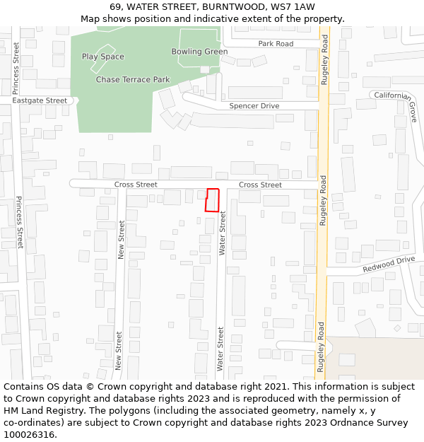 69, WATER STREET, BURNTWOOD, WS7 1AW: Location map and indicative extent of plot