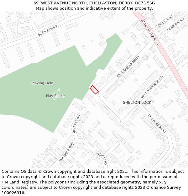69, WEST AVENUE NORTH, CHELLASTON, DERBY, DE73 5SG: Location map and indicative extent of plot