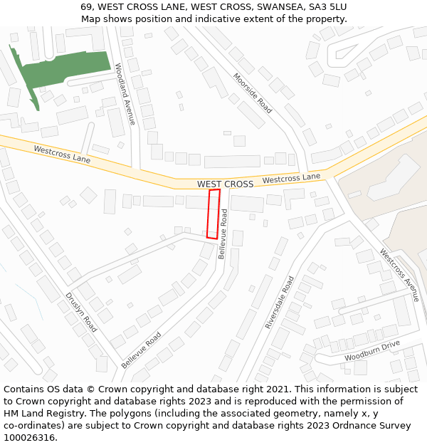 69, WEST CROSS LANE, WEST CROSS, SWANSEA, SA3 5LU: Location map and indicative extent of plot