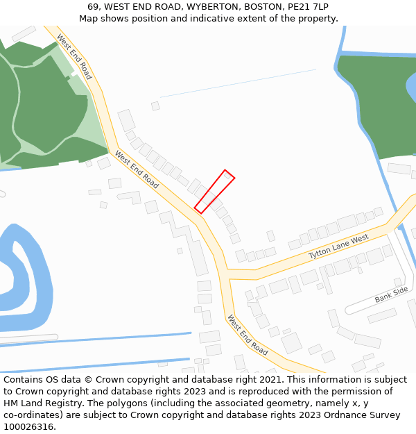 69, WEST END ROAD, WYBERTON, BOSTON, PE21 7LP: Location map and indicative extent of plot