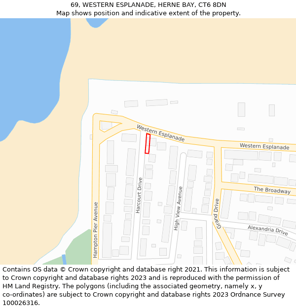 69, WESTERN ESPLANADE, HERNE BAY, CT6 8DN: Location map and indicative extent of plot