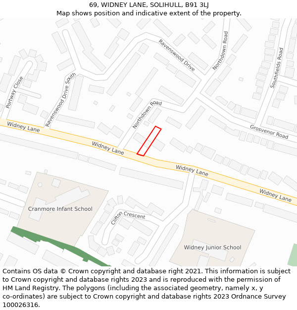 69, WIDNEY LANE, SOLIHULL, B91 3LJ: Location map and indicative extent of plot