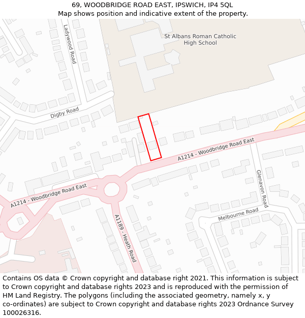 69, WOODBRIDGE ROAD EAST, IPSWICH, IP4 5QL: Location map and indicative extent of plot