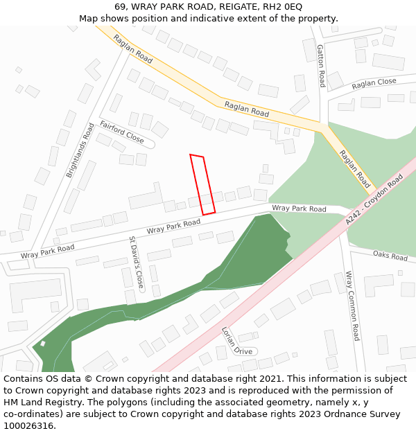 69, WRAY PARK ROAD, REIGATE, RH2 0EQ: Location map and indicative extent of plot