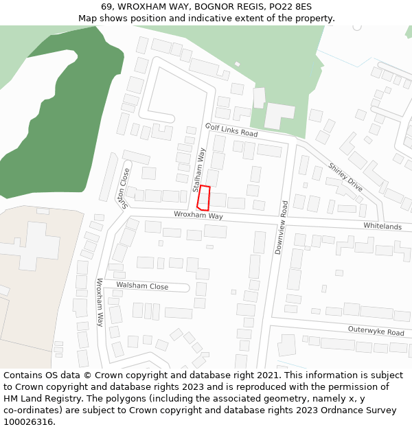 69, WROXHAM WAY, BOGNOR REGIS, PO22 8ES: Location map and indicative extent of plot