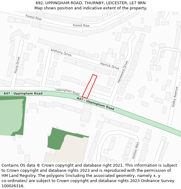 692, UPPINGHAM ROAD, THURNBY, LEICESTER, LE7 9RN: Location map and indicative extent of plot