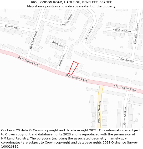 695, LONDON ROAD, HADLEIGH, BENFLEET, SS7 2EE: Location map and indicative extent of plot