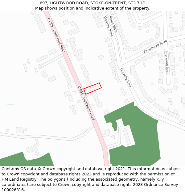 697, LIGHTWOOD ROAD, STOKE-ON-TRENT, ST3 7HD: Location map and indicative extent of plot