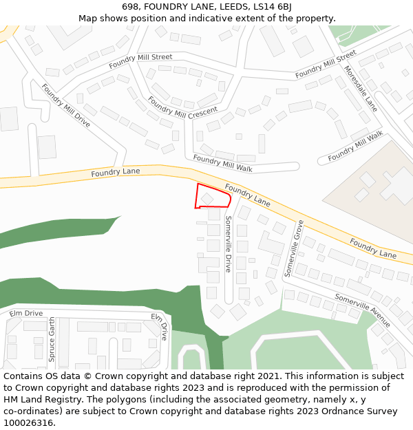 698, FOUNDRY LANE, LEEDS, LS14 6BJ: Location map and indicative extent of plot