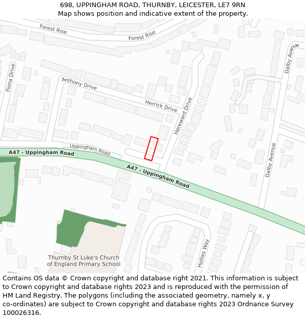 698, UPPINGHAM ROAD, THURNBY, LEICESTER, LE7 9RN: Location map and indicative extent of plot