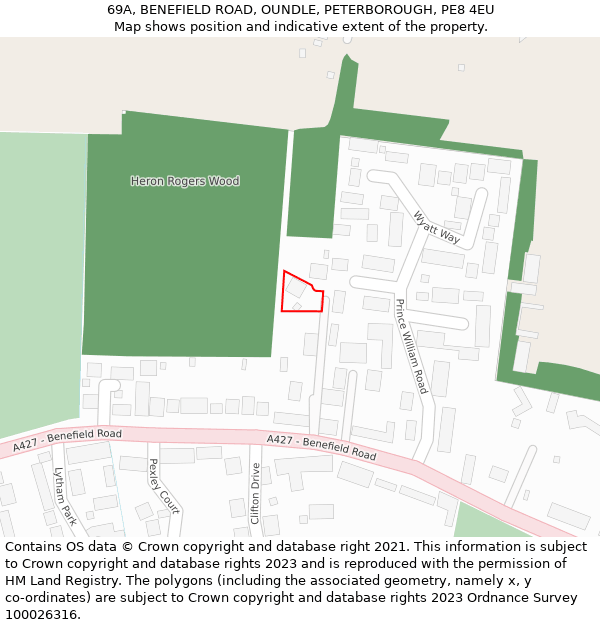 69A, BENEFIELD ROAD, OUNDLE, PETERBOROUGH, PE8 4EU: Location map and indicative extent of plot