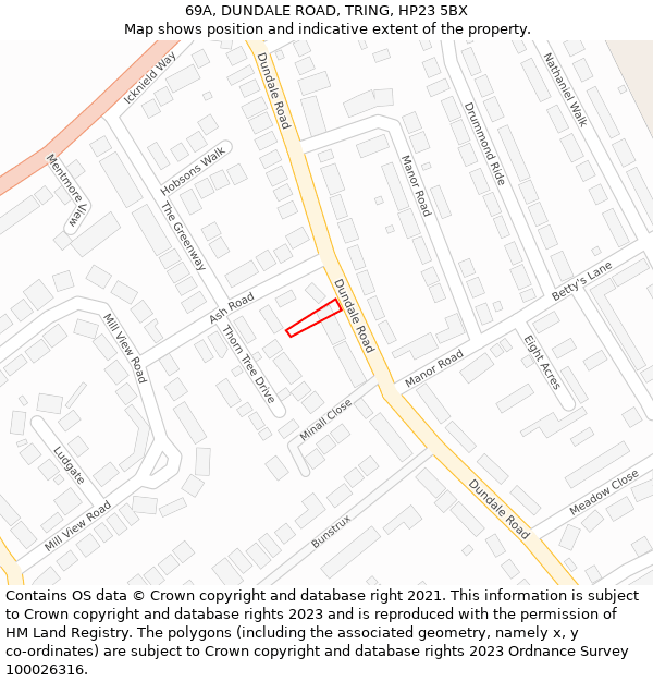 69A, DUNDALE ROAD, TRING, HP23 5BX: Location map and indicative extent of plot