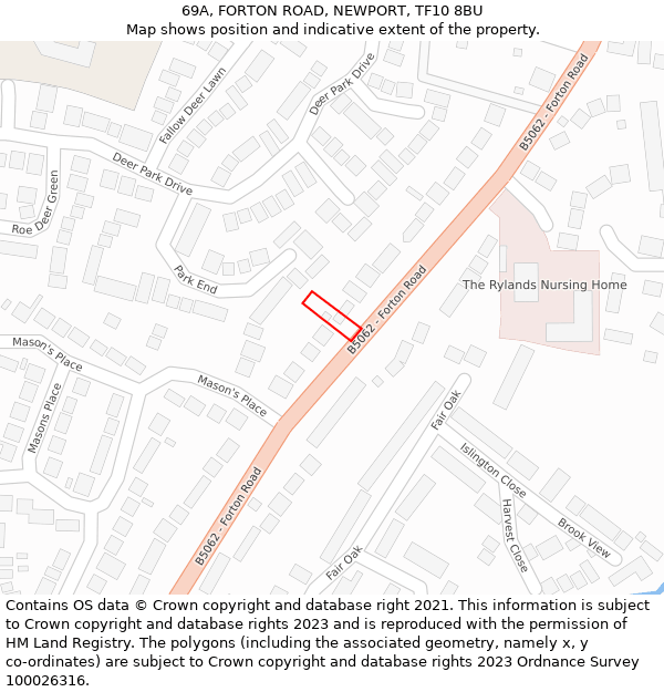 69A, FORTON ROAD, NEWPORT, TF10 8BU: Location map and indicative extent of plot