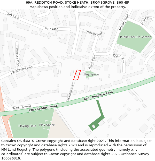 69A, REDDITCH ROAD, STOKE HEATH, BROMSGROVE, B60 4JP: Location map and indicative extent of plot