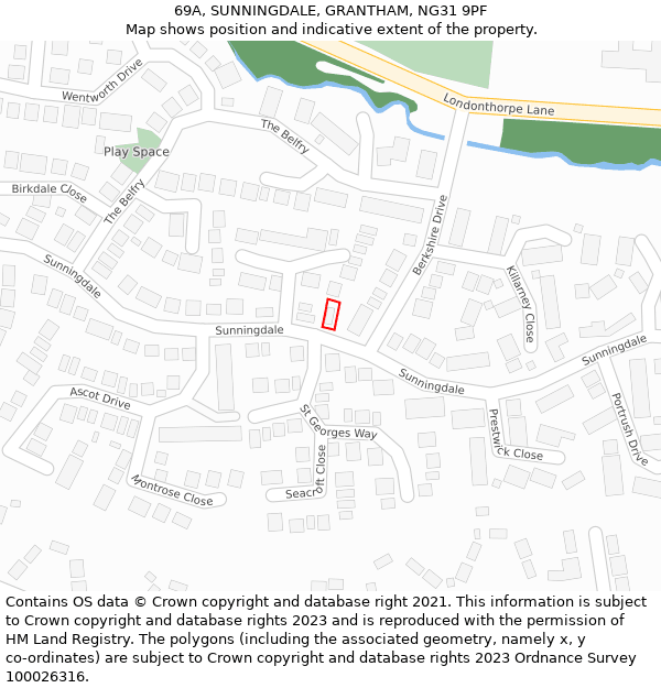 69A, SUNNINGDALE, GRANTHAM, NG31 9PF: Location map and indicative extent of plot