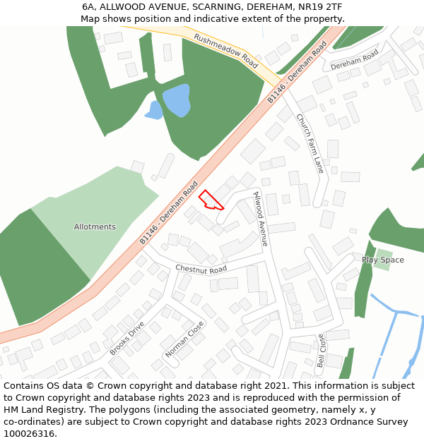 6A, ALLWOOD AVENUE, SCARNING, DEREHAM, NR19 2TF: Location map and indicative extent of plot