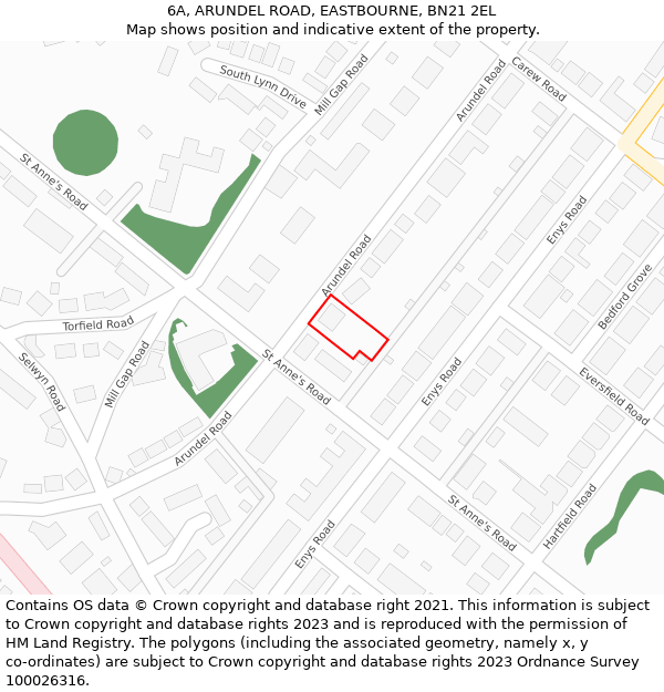 6A, ARUNDEL ROAD, EASTBOURNE, BN21 2EL: Location map and indicative extent of plot