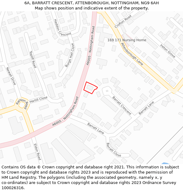 6A, BARRATT CRESCENT, ATTENBOROUGH, NOTTINGHAM, NG9 6AH: Location map and indicative extent of plot