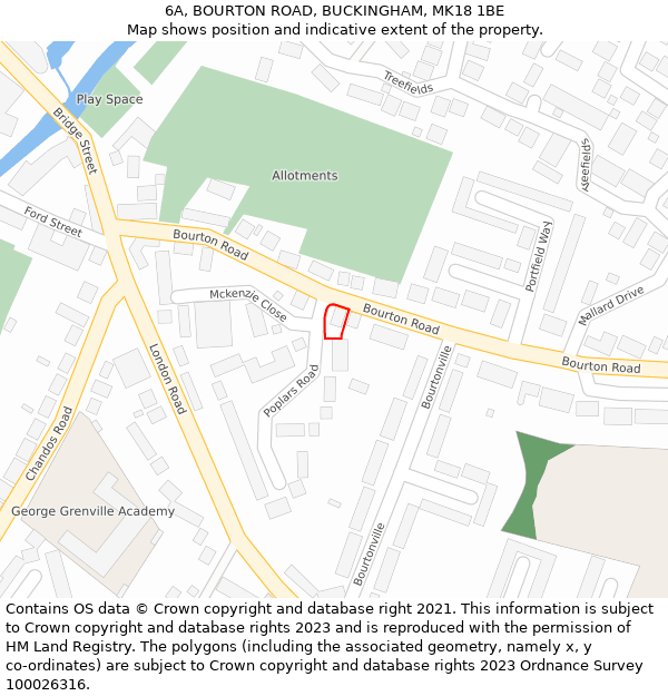 6A, BOURTON ROAD, BUCKINGHAM, MK18 1BE: Location map and indicative extent of plot