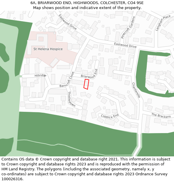 6A, BRIARWOOD END, HIGHWOODS, COLCHESTER, CO4 9SE: Location map and indicative extent of plot