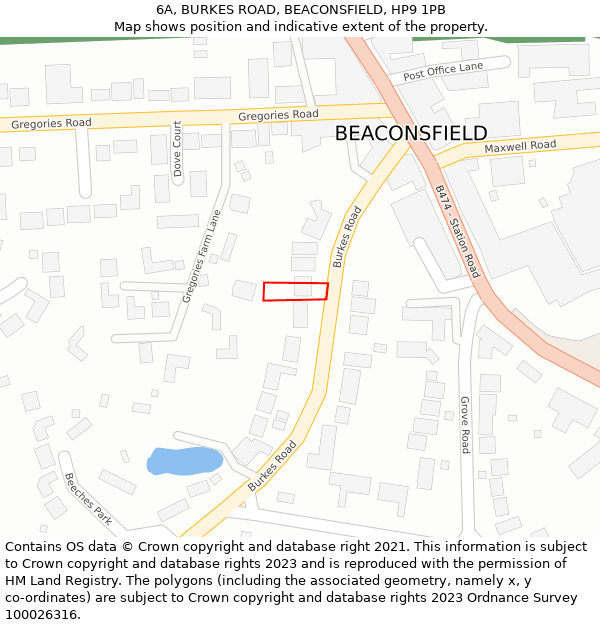 6A, BURKES ROAD, BEACONSFIELD, HP9 1PB: Location map and indicative extent of plot